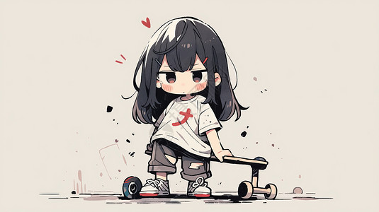 踩着滑板的可爱卡通小女孩背景图片