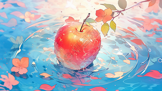 水波纹中的苹果图片
