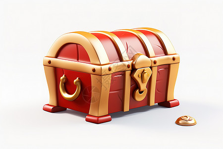 黄金宝箱一个红色宝箱的立体图标插画