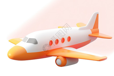 客机模型橙白色小型飞机模型3D图标插画