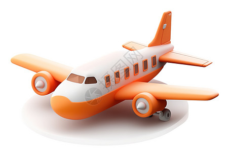 客机模型橙白色立体小型飞机3D图标插画