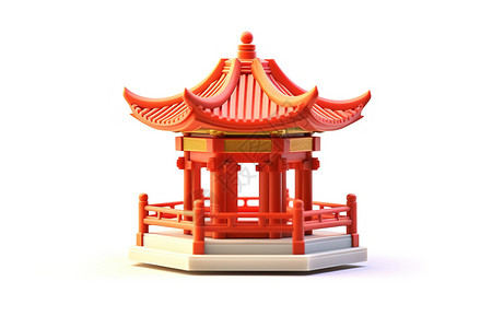 红色中国风凉亭3D图标图片