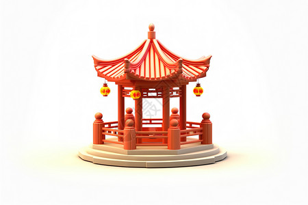 立体中国风红色凉亭3D图标背景图片