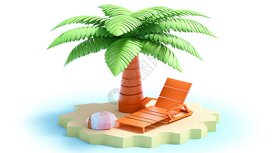 可爱卡通沙滩椅椰子树3D图标图片