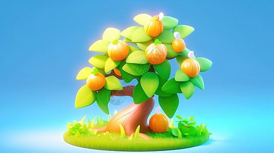 草果子一接满果子橙子树3D插画