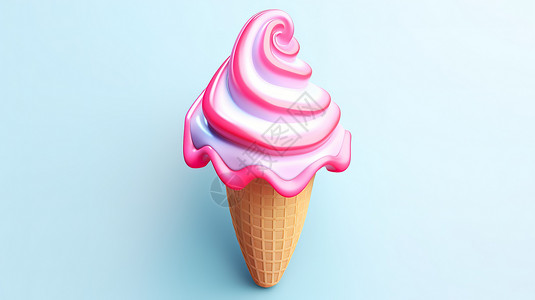 冰激凌蛋筒可爱卡通雪糕甜筒3D图标插画