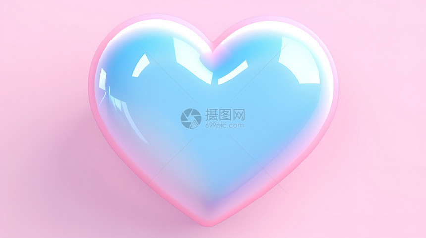 粉蓝色水晶爱心3D图标图片