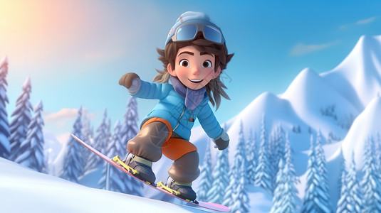 休闲娱乐儿童穿着滑雪服的男孩正在滑雪插画