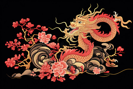 中国生肖龙镀金梅花插图背景图片