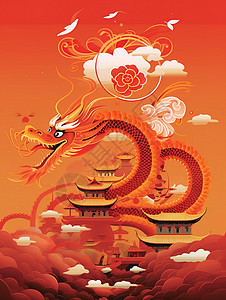 快乐而平和的中国龙插图背景图片