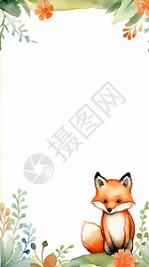 可爱风边框绘本可爱小狐狸水彩风边框设计插画