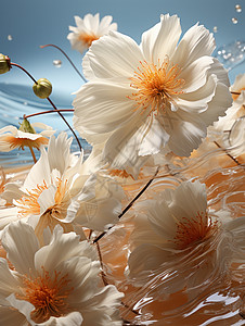 梦幻水中白色花朵背景图片