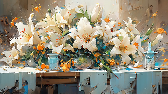 桌子上的百合花背景图片
