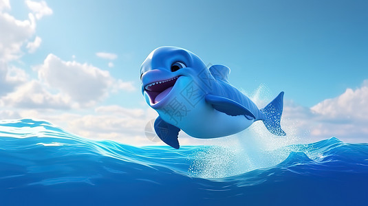 跳跃的海豚海豚海上跳跃3D插画
