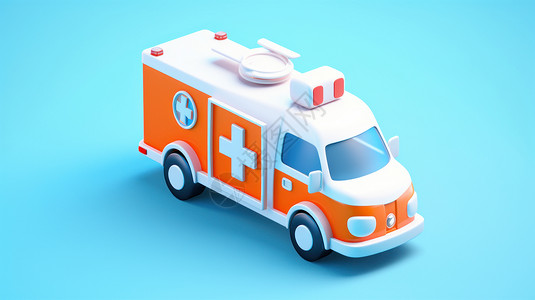 橙色小汽车可爱的立体橙色卡通救护车插画