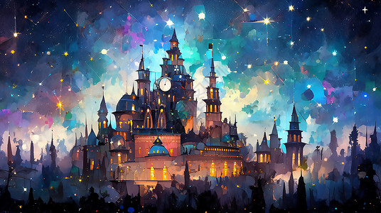 星空城堡壁纸夜景高清图片素材