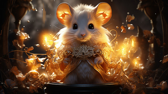 金色老鼠十二生肖复古可爱金鼠插画