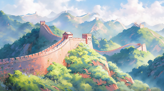 山顶的城墙建筑背景图片
