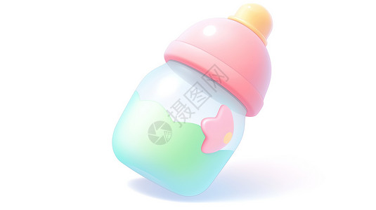 卡通可爱奶瓶婴儿粉色奶瓶卡通可爱3D插画