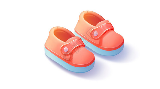 小孩的鞋子橙粉色婴儿鞋子3D插画