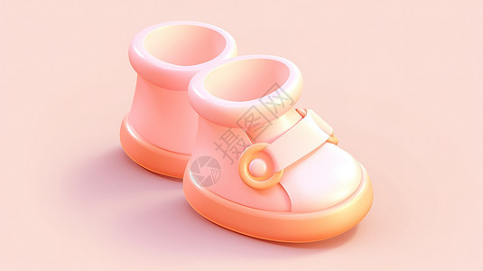 小孩的鞋子粉色婴儿鞋子3D图标插画