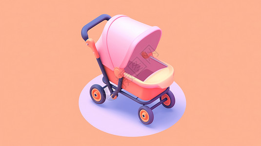 粉色带罩子时尚手推车3D图标插画