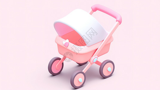 简约时尚粉色卡通婴儿BB车3D图标图片