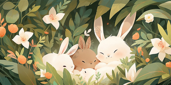 草丛里可爱的兔子背景图片