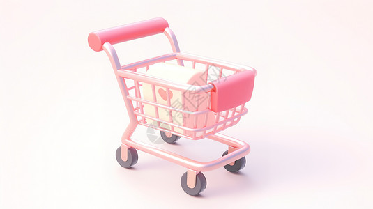 双十一超市促销道旗粉色的购物车3D设计图片