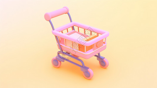 婴儿购物车粉色卡通的购物车3D插画