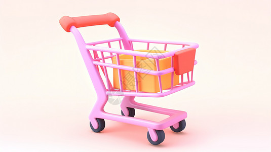 迷你榨汁机促销一个粉色的购物车3D插画