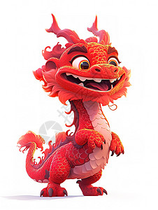 红色剪纸风龙年元素中国3D元素龙年IP生肖插画