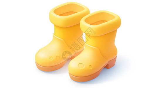 黄色鞋子黄色儿童靴子3D图标插画