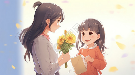 可爱的女孩向老师献花教师节图片
