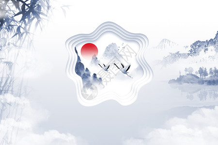 水墨创意中式飞鹤背景图片