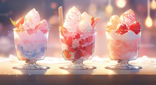 草莓杯子冰激凌夏日冷饮插画
