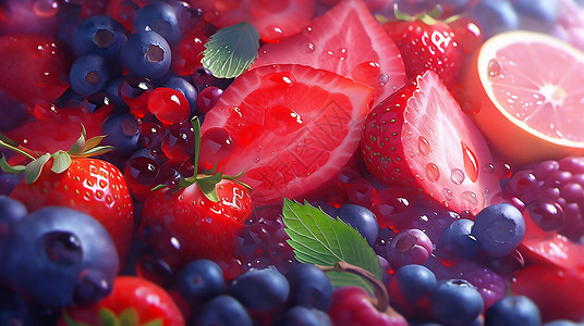 鲜美的蓝莓草莓图片