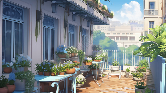 种满花草的阳台背景图片