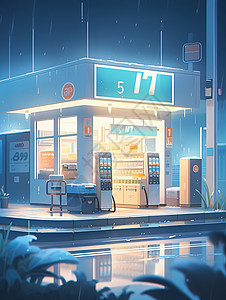 雨中的可爱卡通小超市背景图片