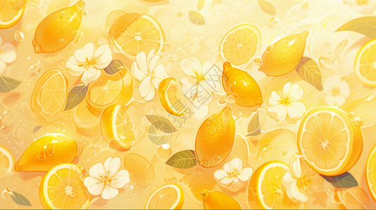 梦幻可爱的柠檬与花朵背景背景图片