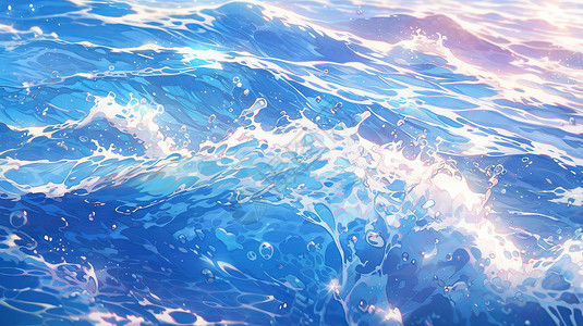 美丽蓝色卡通大海浪花图片