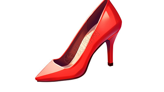 红色鞋子卡通女士红色高跟鞋3D图标插画