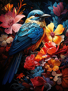 小鸟在花枝上背景图片
