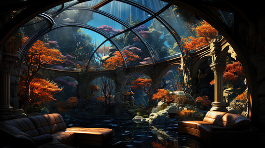 可以看在海底礁石的客厅背景图片
