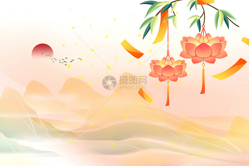 国潮风中元节背景图片