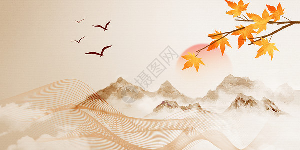 秋天竖版中国风秋天背景设计图片
