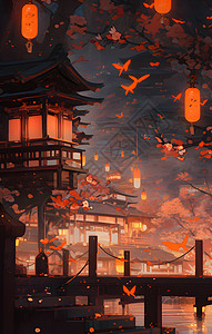 中元节中国风灯笼中式节日插画图片