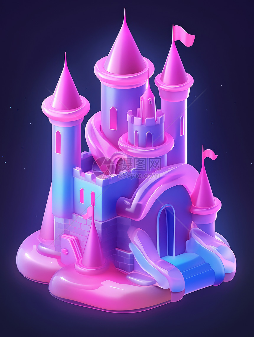 粉色屋顶的卡通城堡图片