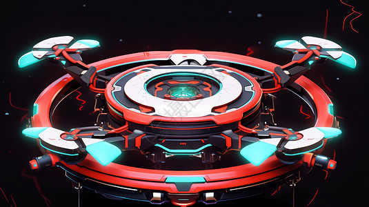 红色圆形科技感卡通无人机背景图片