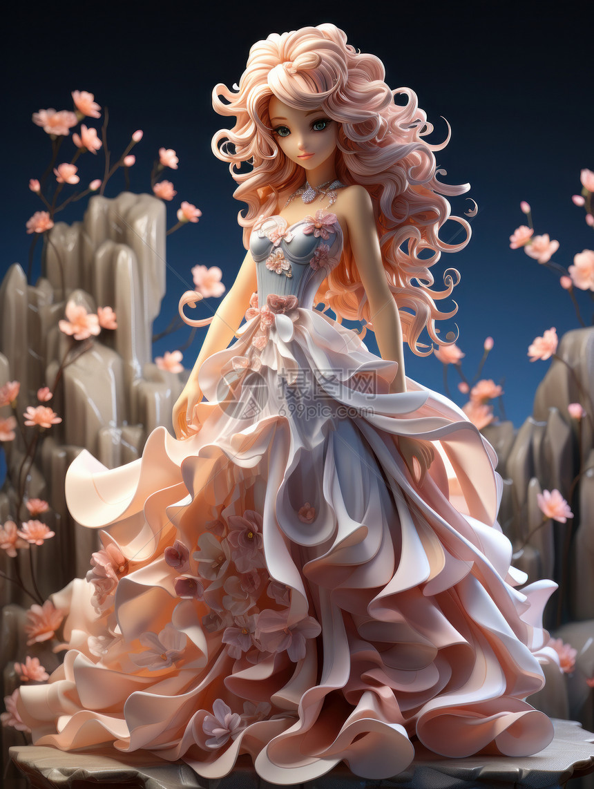 优雅的立体卡通小公主穿粉色裙子图片